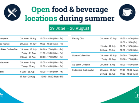 Open food & beverage locations during summer on campus | 29 June – 28 August